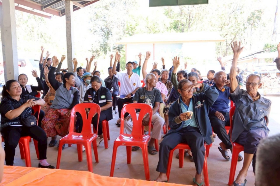 เวทีประชุมประชาคมระดับหมู่บ้าน หมู่ที่ 8  บ้านหินลาดน้อย ตำบลนาเรือง อำเภอนาเยีย จังหวัดอุบลราชธานี