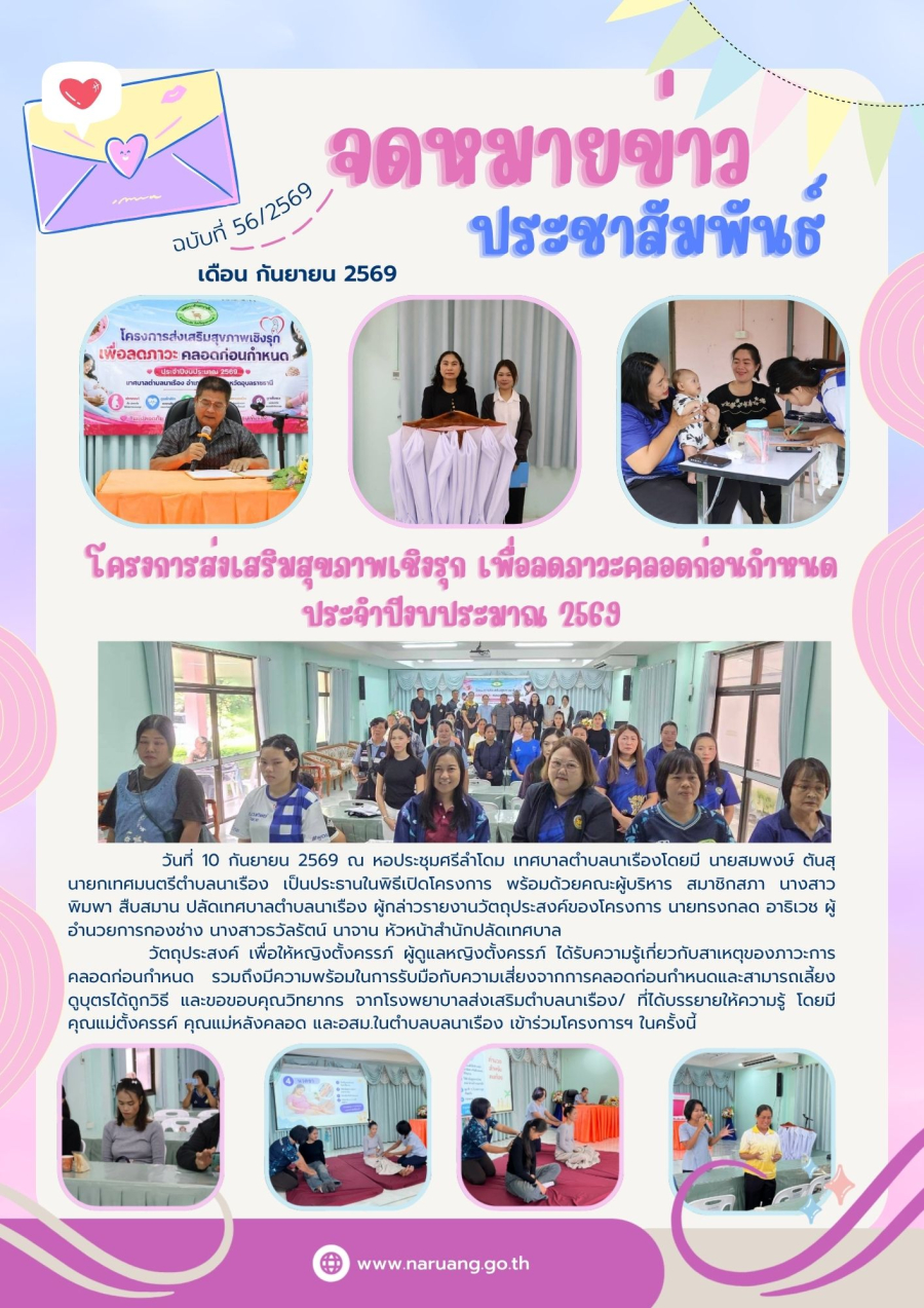 โครงการส่งเสริมสุขภาพเชิงรุก เพื่อลดภาวะคลอดก่อนกำหนด ประจำปีงบประมาณ 2569